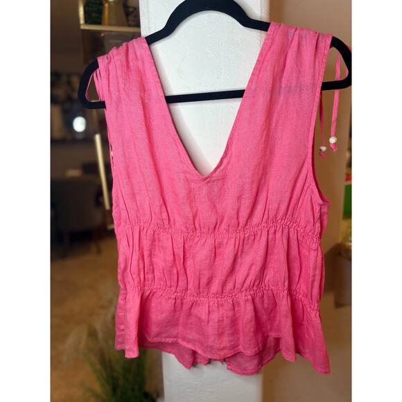 Cynthia Rowley Smocked Waist Sleeveless Linen Pink Blouse Size L 8-12 - Picture 5 of 5